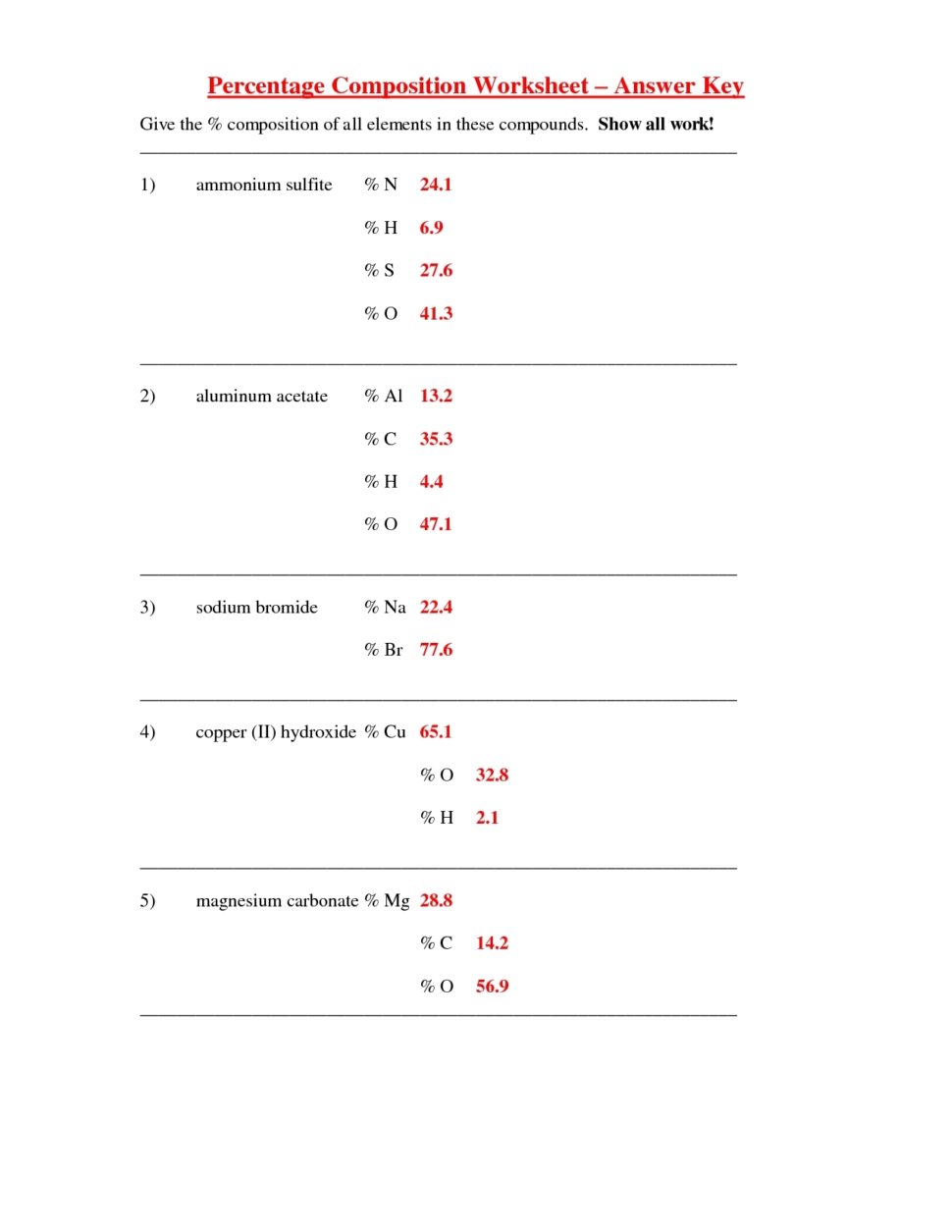 Worksheet  9701255  Percent Composition Worksheet â Percent